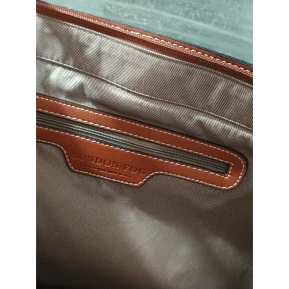 London Fog Black & Tan Brown Handbag Shoulder Bag New Vegan Leather - Picture 7 of 10